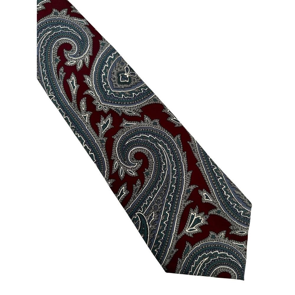 Vintage Burgundy Large Paisley Print Silk Necktie Tall